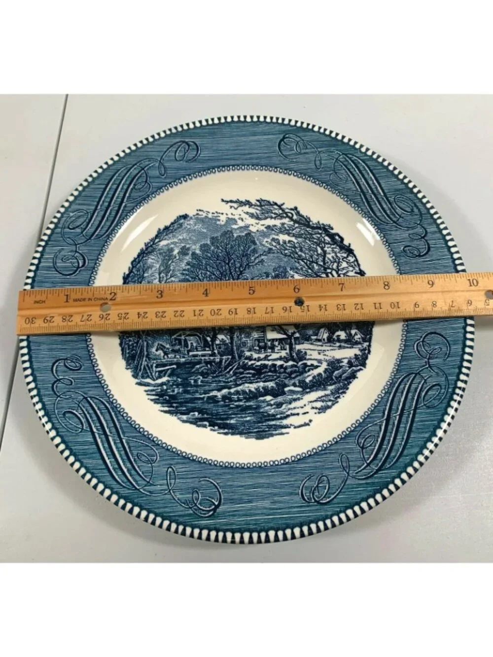 Royal Currier & Ives Dinner Plate Set Old Grist Mill Blue White 10